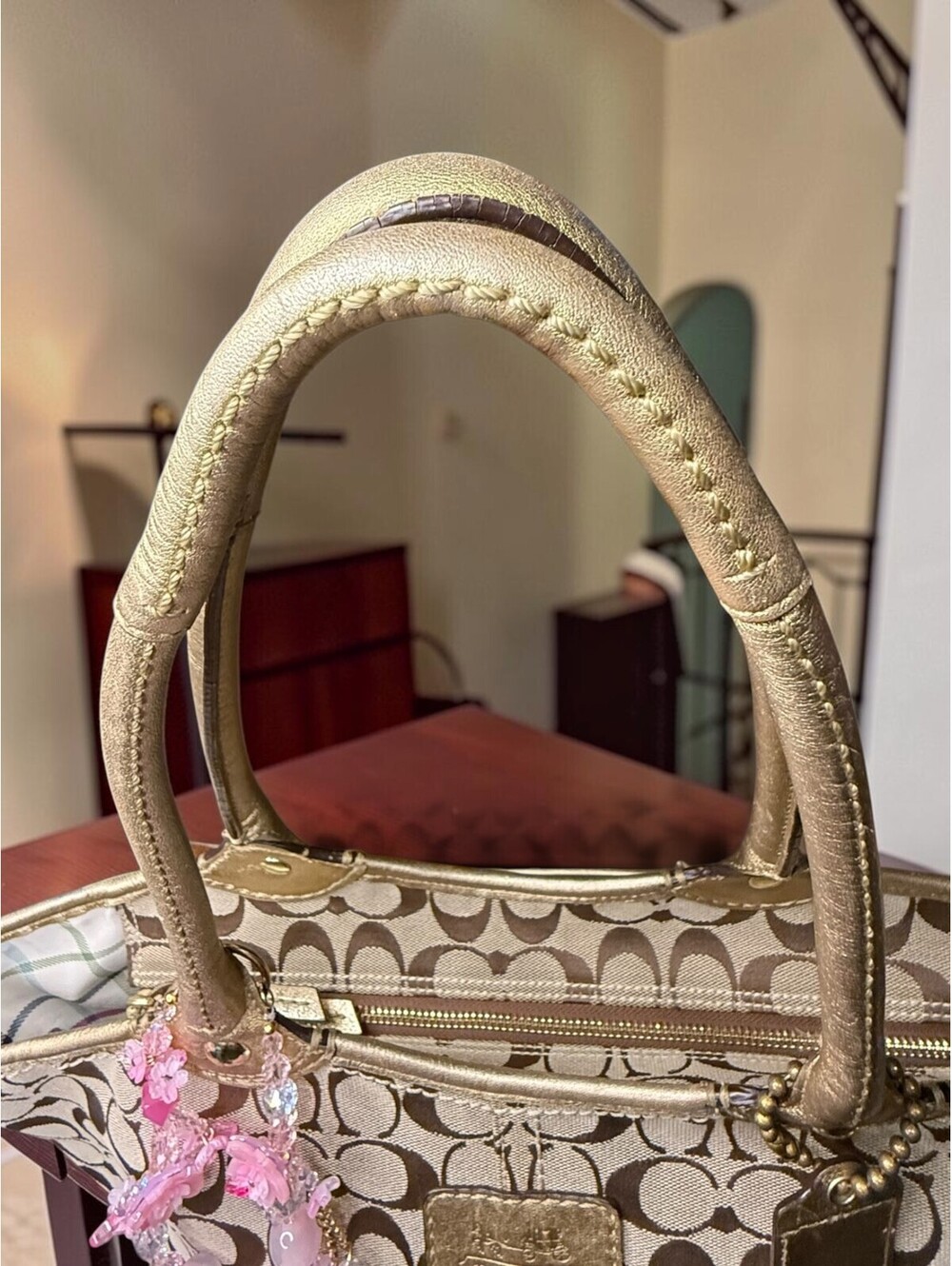 Coach Bleecker Signature Tote 12369 Khaki Gold Tattersall Y2K 2008 - Picture 7 of 13
